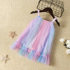 Toddler kids girls' sleeveless striped rainbow suspender veil dress - PrettyKid