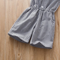 Summer toddler kids girls' fly sleeve solid check Jumpsuit - PrettyKid