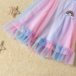 Toddler kids girls' sleeveless striped rainbow suspender veil dress - PrettyKid