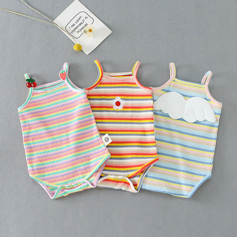 Baby Sling Summer Rainbow Stripes Newborn Baby Out Crawling Clothes Thin Section Summer Men and Women Baby - PrettyKid