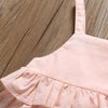 Toddler kids girls' pink suspender lace Maple Flamingo two piece children's set - PrettyKid