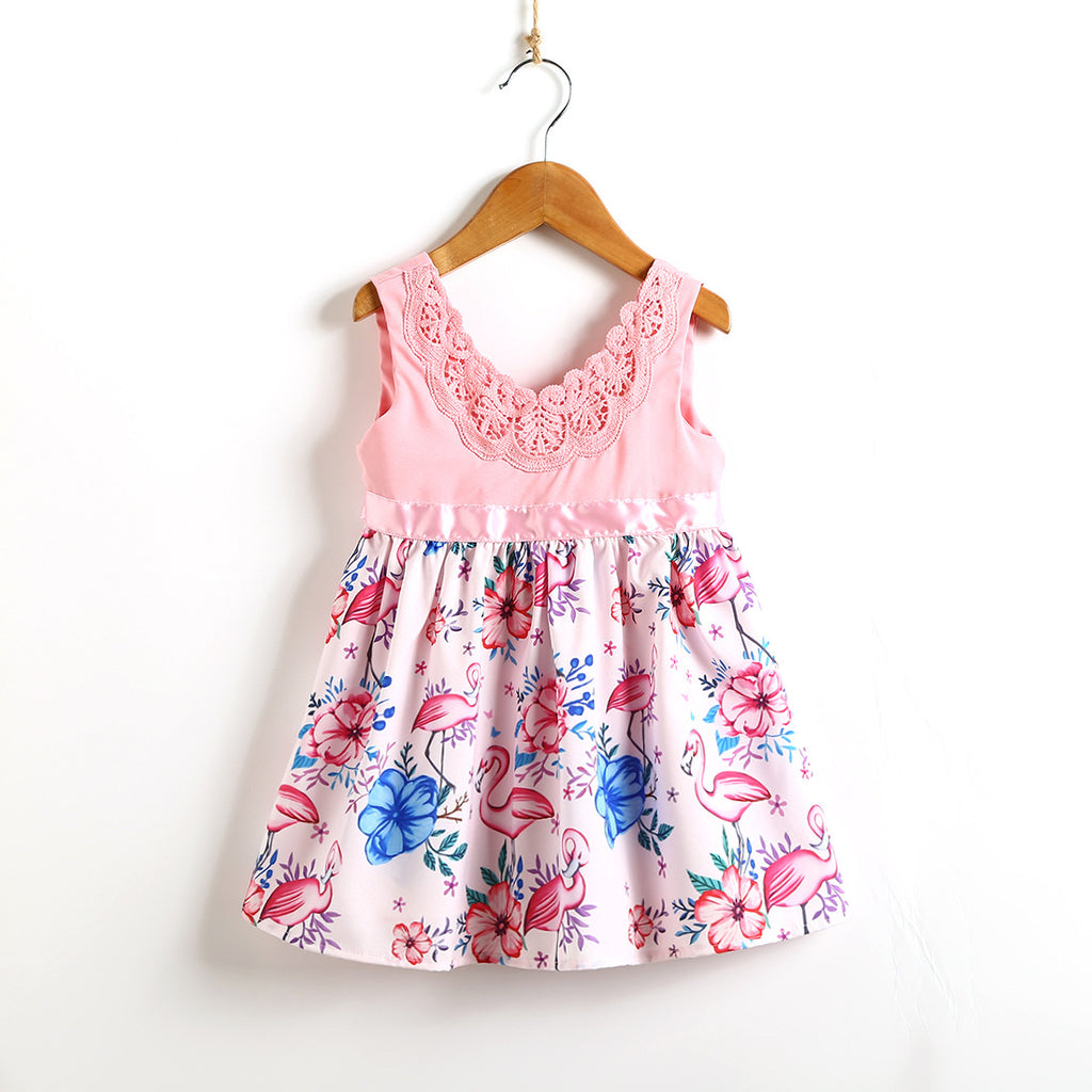 Toddler Kids Girls' Pink Lace Flamingo Floral Dress - PrettyKid