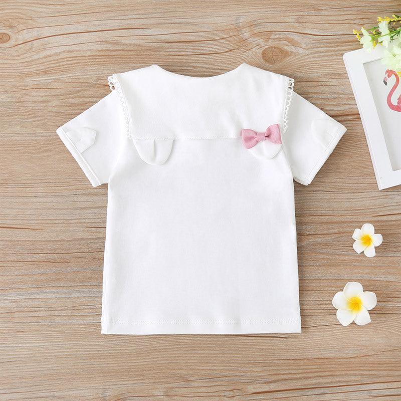 Baby Girl Letter Embroidery Bow T-Shirt Baby Tee Shirts Wholesale - PrettyKid