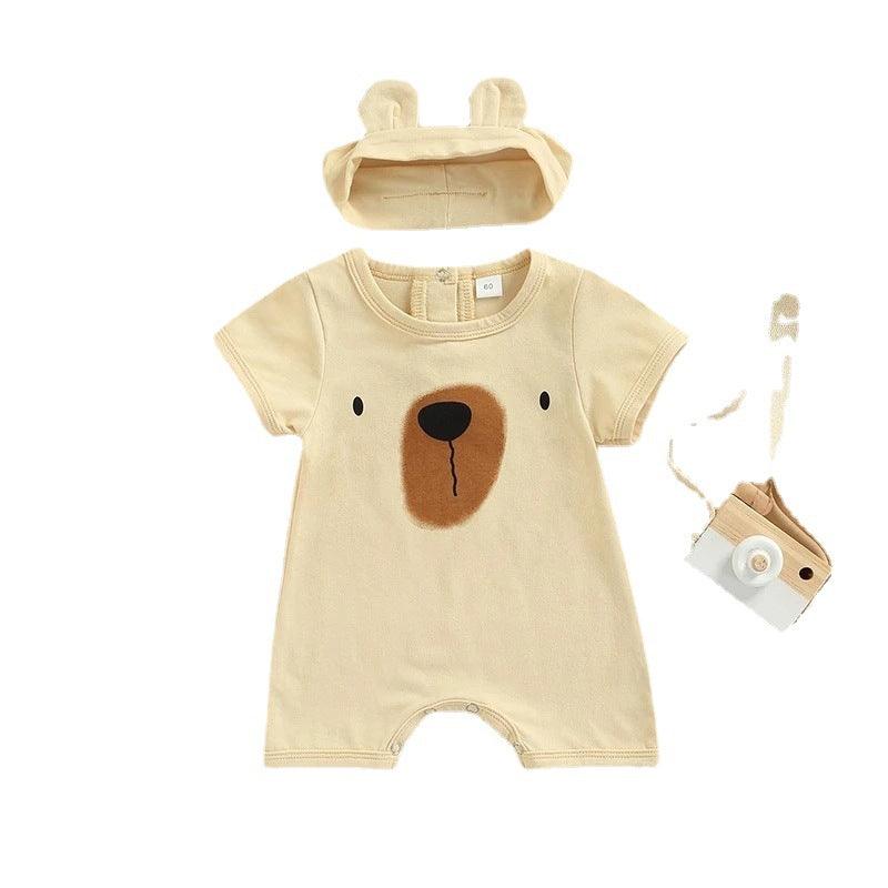 Baby Bear Print Bodysuit And Headband Baby One Piece Jumpsuit - PrettyKid