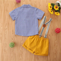 Toddler Boy Plaid Shirt & Suspender Shorts - PrettyKid