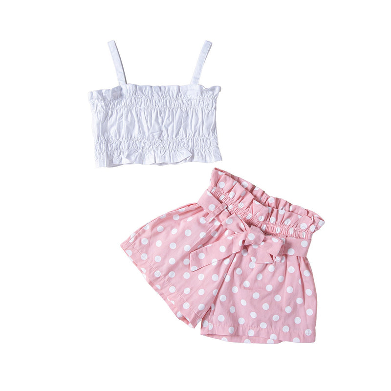 2-7Y Solid Color Small Sling Polka Dot Shorts Sweet Suit Cute Toddler Girl Clothes Wholesale - PrettyKid