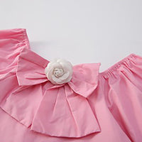 Girl Puff Sleeve Bowknot Dress - PrettyKid