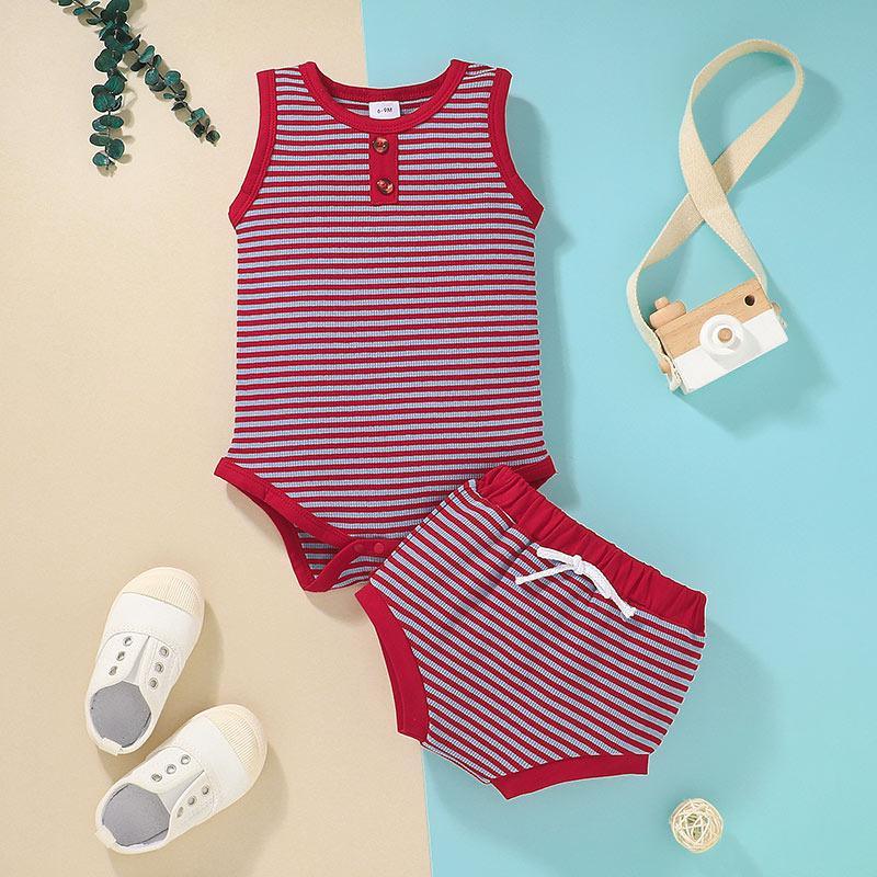 Baby Boy Sleeveless Striped Bodysuit & Shorts - PrettyKid