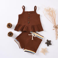 Baby Girls Knitted Suspender Top Rib Shorts Set - PrettyKid