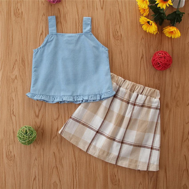 Toddler Kids Girls Solid Color Plaid Skirt Two-piece Suit Trendy Girl Clothes Wholesale - PrettyKid