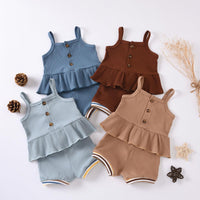 Baby Girls Knitted Suspender Top Rib Shorts Set - PrettyKid