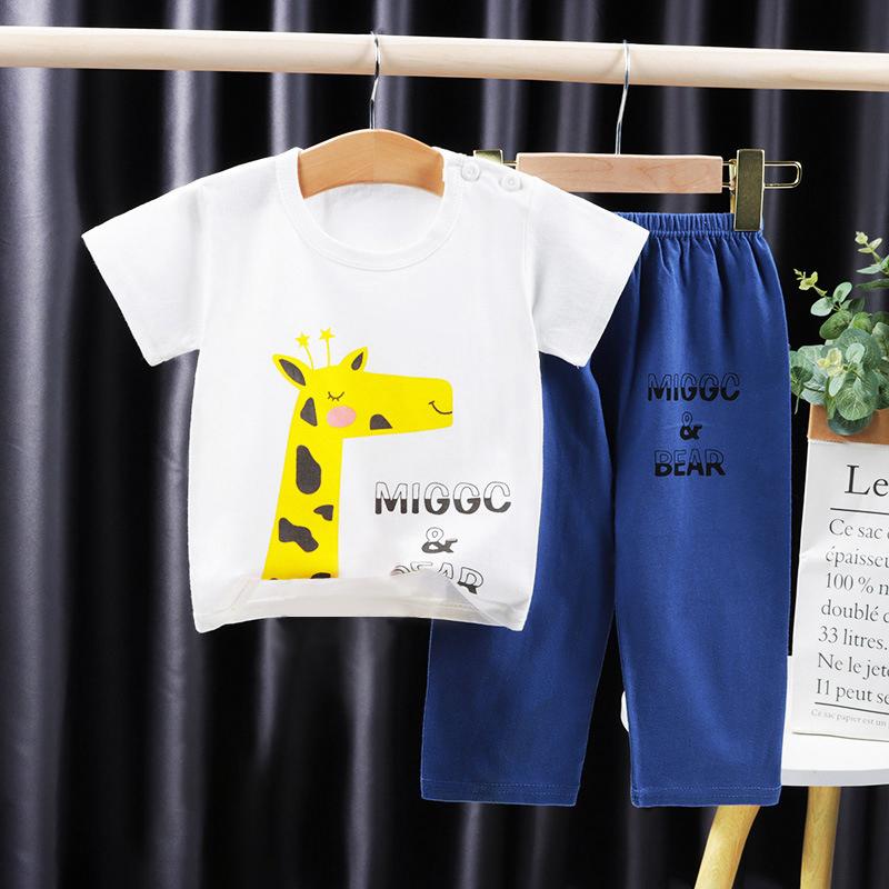 Toddler Boy Cartoon Pattern Pajama T-shirt & Printed Capri Pants - PrettyKid