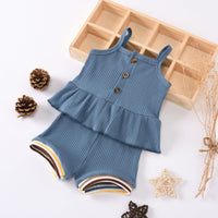 Baby Girls Knitted Suspender Top Rib Shorts Set - PrettyKid