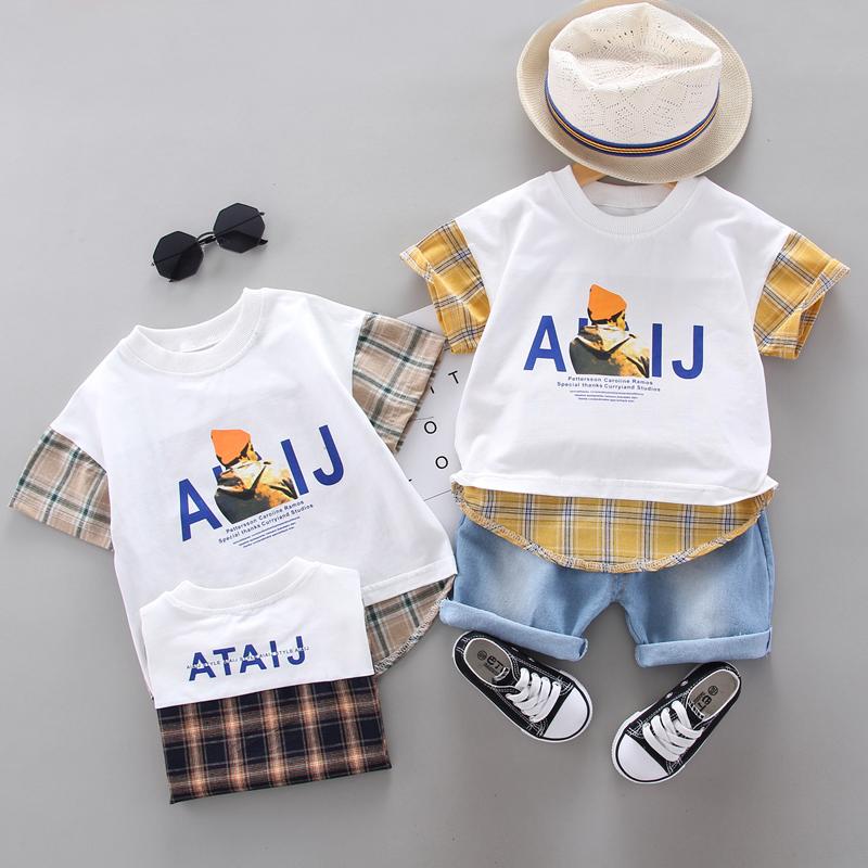 Toddler Boy Letter Graphic Plaid T-shirt & Shorts Children's Clothing - PrettyKid