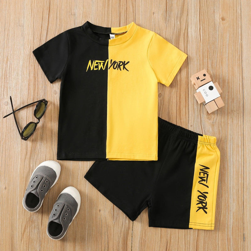 9M-4Y Toddler Boys Sets Letter Colorblock T-Shirts & Shorts Wholesale Boy Boutique Clothes - PrettyKid