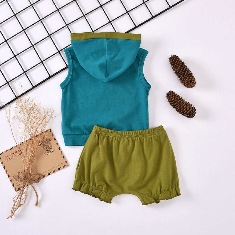 Toddler Boys Girls Contrast Sleeveless Hooded Vest Solid Shorts Set - PrettyKid