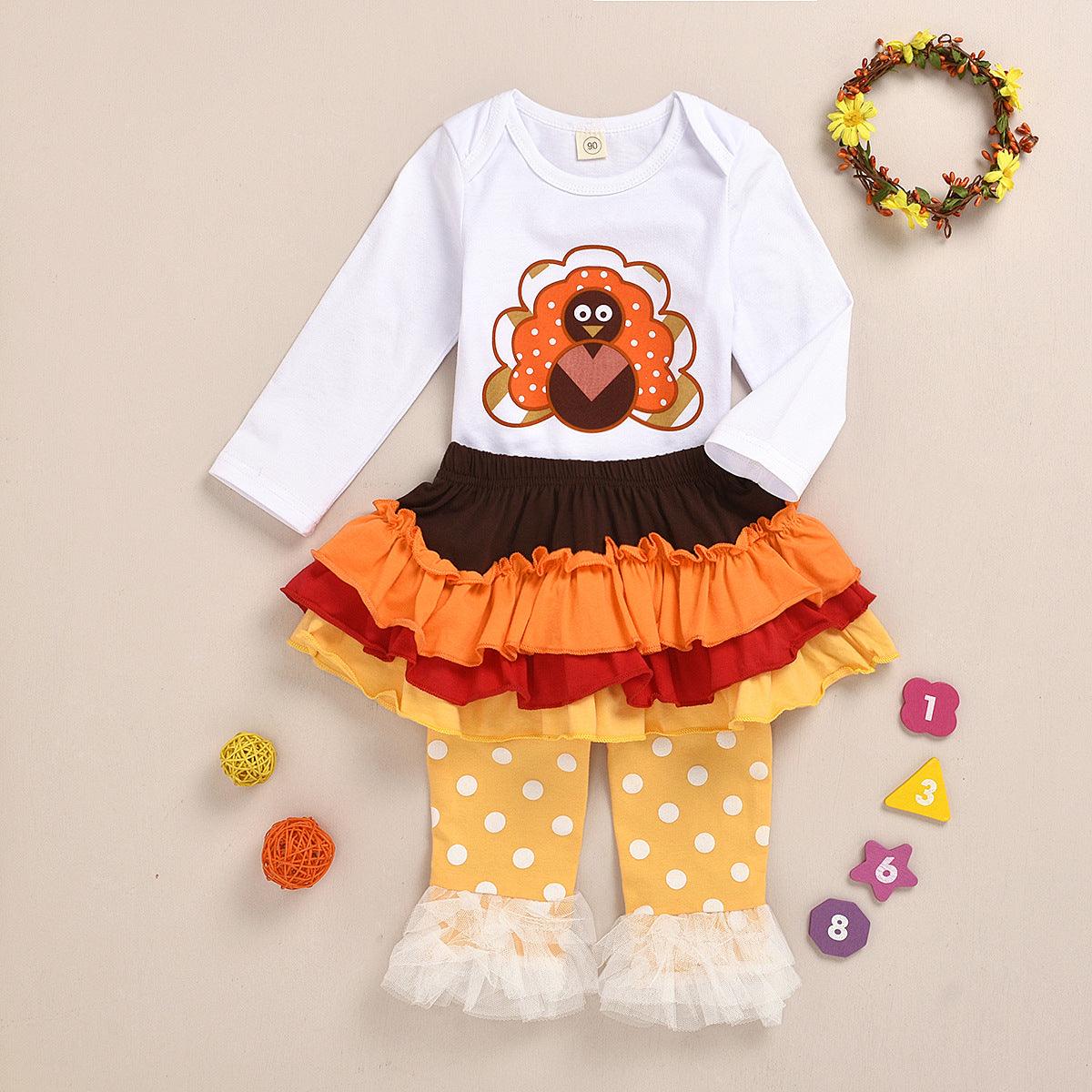 Baby Girls Thanksgiving 3PCS Turkey Sets Wholesale Baby Clothes - PrettyKid