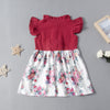 Toddler kids short sleeve dress with flying sleeve bow print stitching skirt - PrettyKid