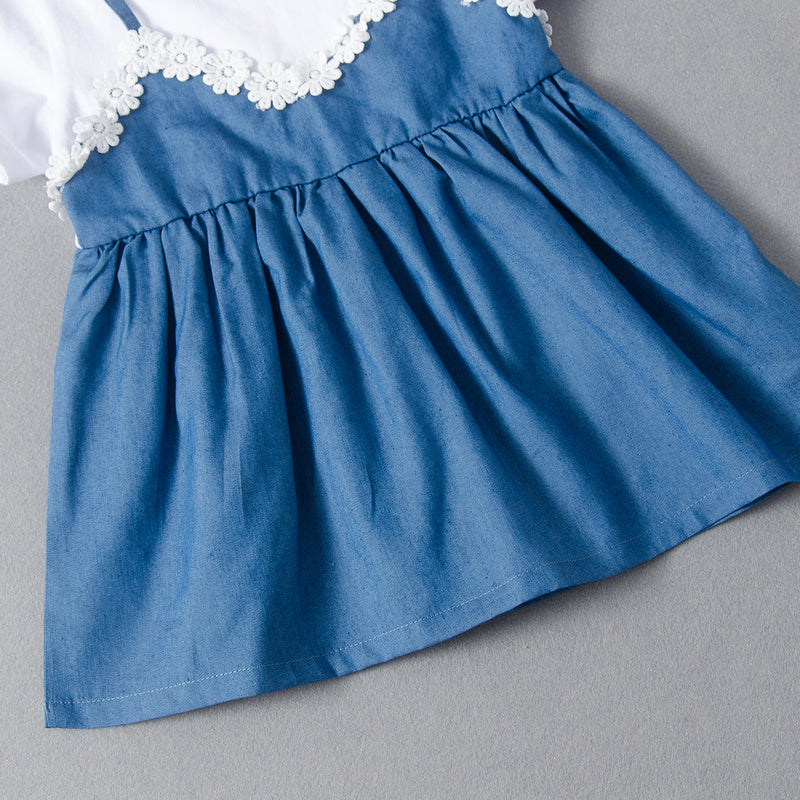 Toddler kids girls lace fake two-piece sling dress - PrettyKid