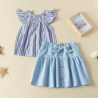 One word shoulder lotus leaf side top A-word skirt set bow skirt set - PrettyKid