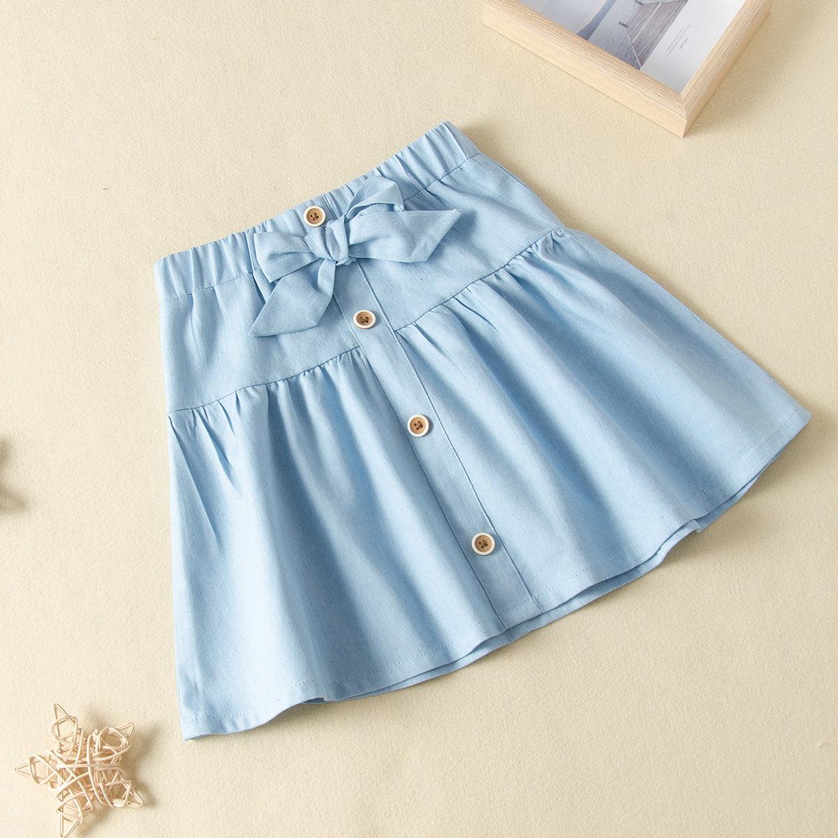 One word shoulder lotus leaf side top A-word skirt set bow skirt set - PrettyKid