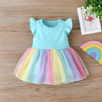 Toddler Girls Summer Short Sleeve Girl Mesh Rainbow Dress Children's Boutique Suppliers - PrettyKid