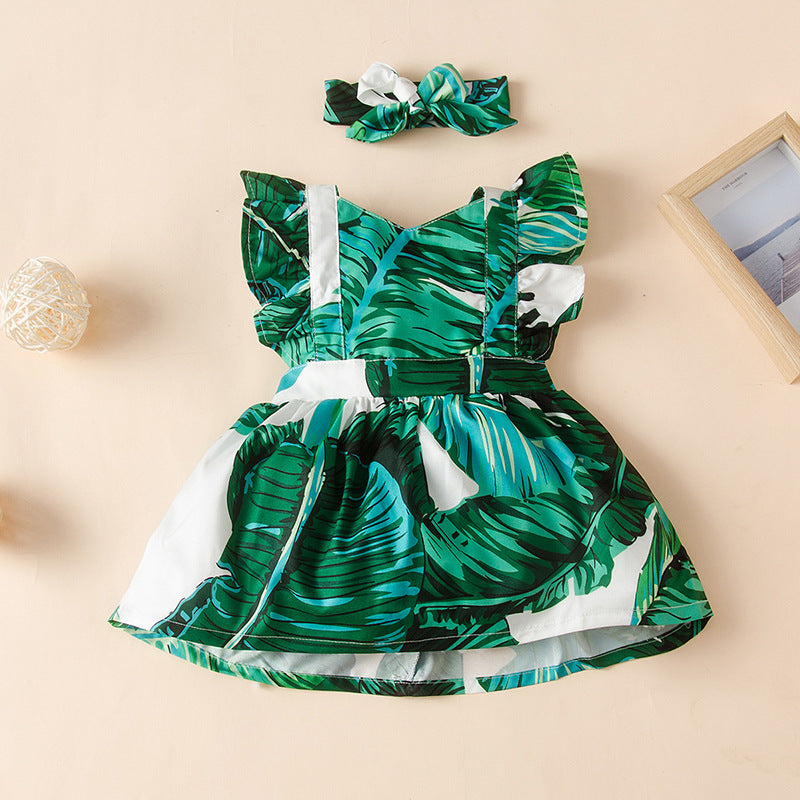 Toddler kids girls' sleeveless plant print dress - PrettyKid