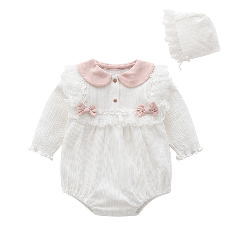 0-12M Baby Girls Doll Collar Lace Bow Bodysuit & Hats Wholesale Baby Clothes In Bulk - PrettyKid