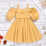 Toddler Kids Girls Summer Solid Color Shoulder Strap Short Sleeve Dress - PrettyKid