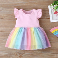 Toddler Girls Summer Short Sleeve Girl Mesh Rainbow Dress Children's Boutique Suppliers - PrettyKid