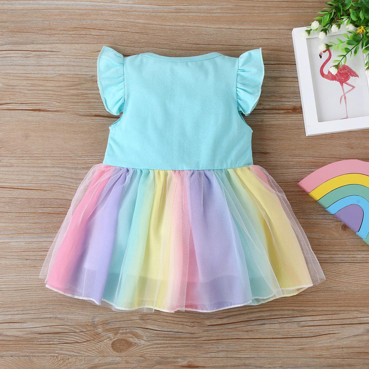 Toddler Girls Summer Short Sleeve Girl Mesh Rainbow Dress Children's Boutique Suppliers - PrettyKid