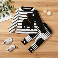 Toddler Kids Striped Print Elephant Embroidery Long-sleeved Suit - PrettyKid