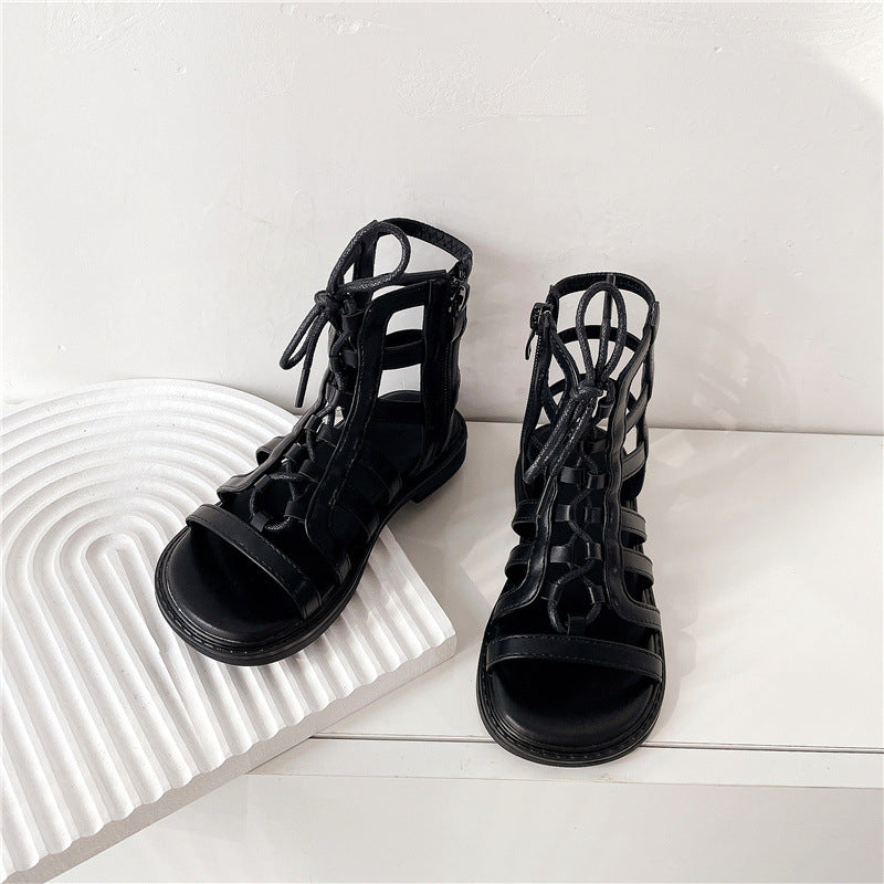 British Style Lace-Up Soft-Soled Roman Shoes Non-Slip Sandals Wholesale Girls Summer Shoes - PrettyKid