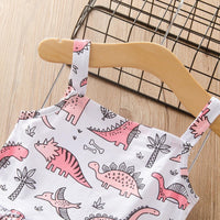 Toddler children girls' Dinosaur print suspender top denim shorts suit - PrettyKid