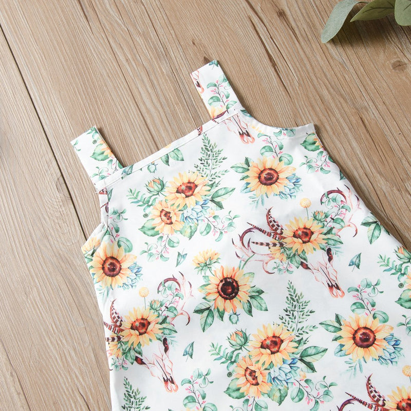 Toddler Girl's Little Fresh Chrysanthemum Print Suspender Dress - PrettyKid