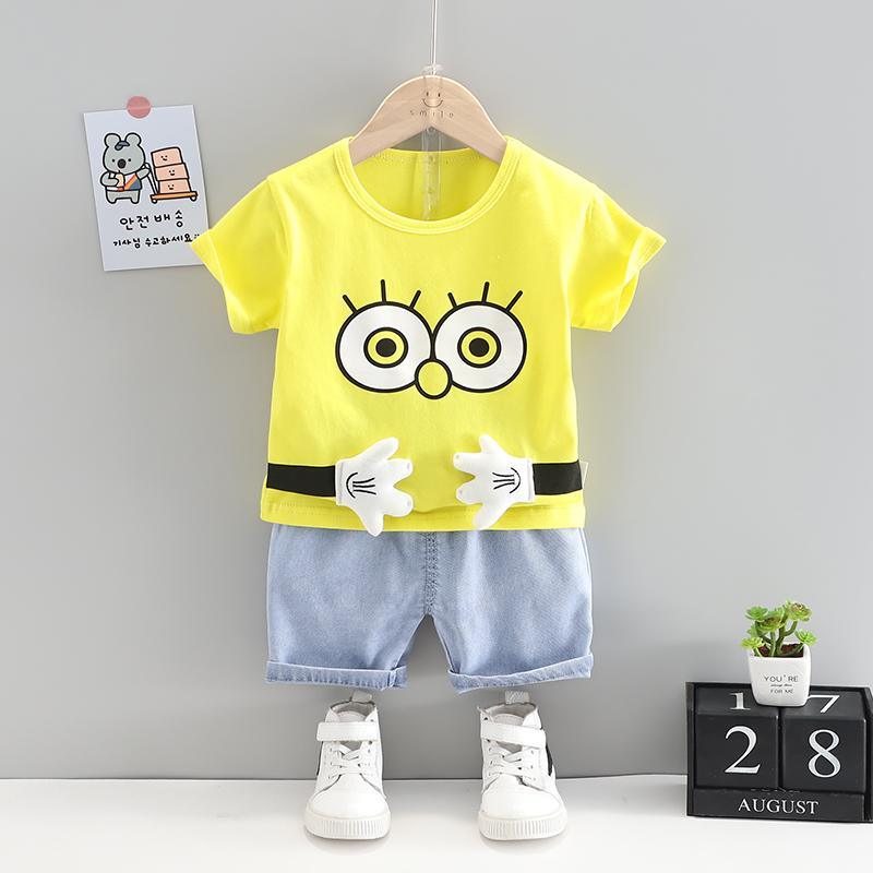 Grow Boy Cartoon Patten Top & Denim Shorts - PrettyKid