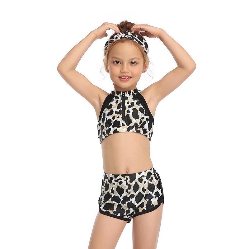 Girl Leopard Pattern Split Swimsuit Children's Clothing - PrettyKid