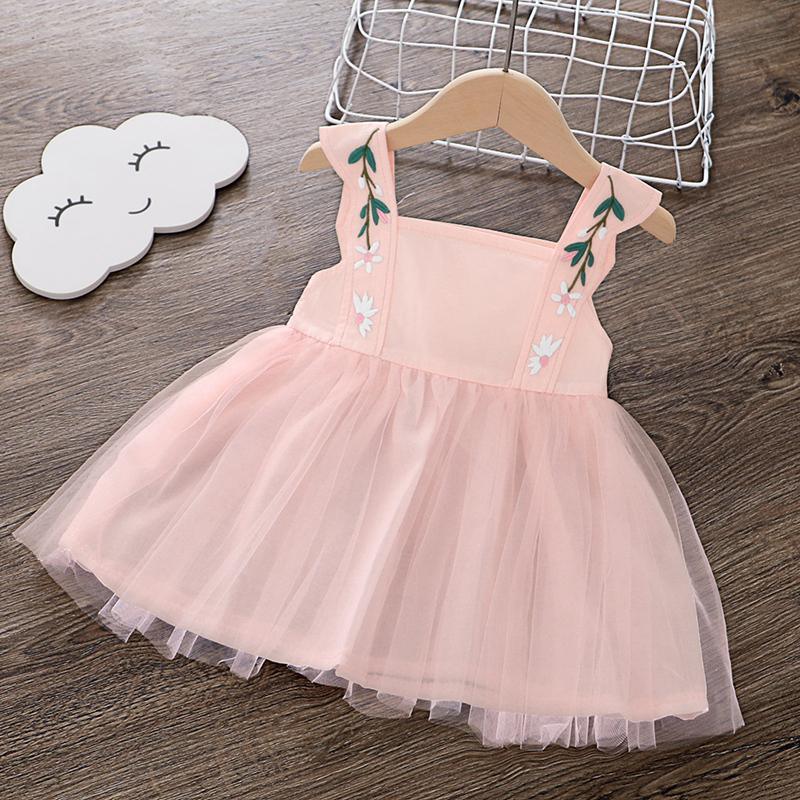 Sling Solid Patchwork Tulle Dress Wholesale children's clothing - PrettyKid