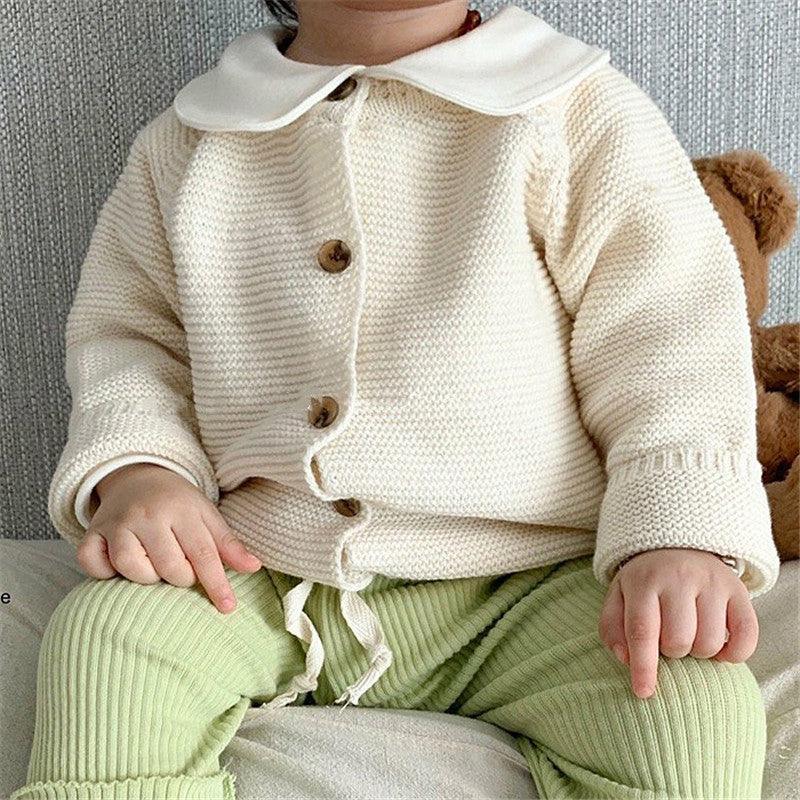 Baby Boys Girls Solid Color Doll Collar Button Knit Cardigan Childrenswear Wholesale - PrettyKid