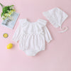 Baby Girls White Wool Ball Decorative Ruffle Neckline Thin Triangle Jumpsuit Romper - PrettyKid