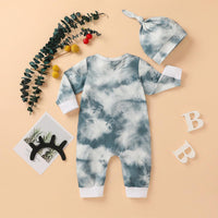 Baby Boys Girls Tie Dyed Printed Long Sleeved Jumpsuit Trousers Hat Set - PrettyKid