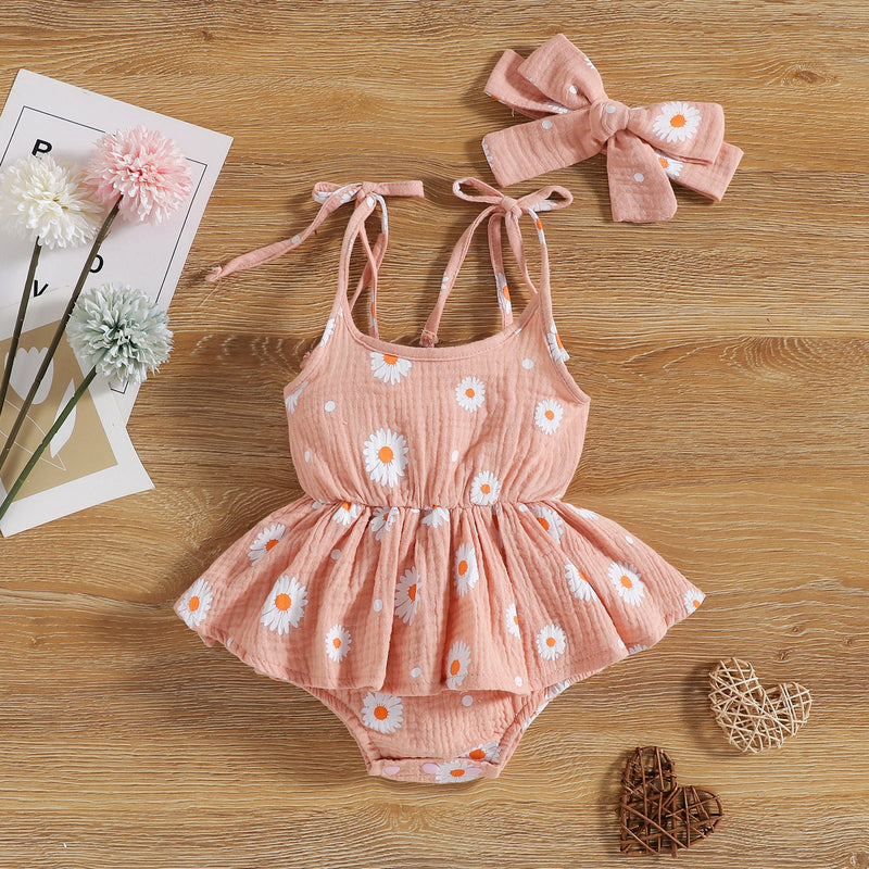 Baby Girl Clothes Wholesale Daisy Print Muslin Cami Bodysuit & Headband - PrettyKid