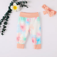 Baby Girls Tie Dyed Printed Long Sleeved Jumpsuit Pants Hair Band Set - PrettyKid