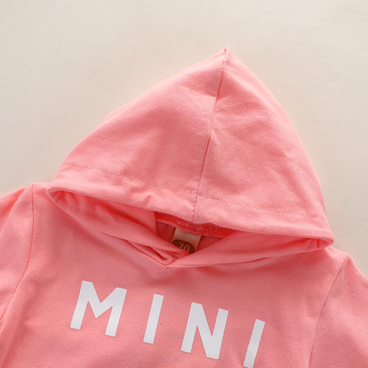 Toddler Girls Solid Color Mini Letter Print Long-sleeved Hooded Sweatshirt Sports Suit - PrettyKid