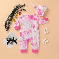 Baby Boys Girls Tie Dyed Printed Long Sleeved Jumpsuit Trousers Hat Set - PrettyKid