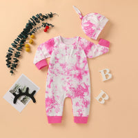 Baby Boys Girls Tie Dyed Printed Long Sleeved Jumpsuit Trousers Hat Set - PrettyKid