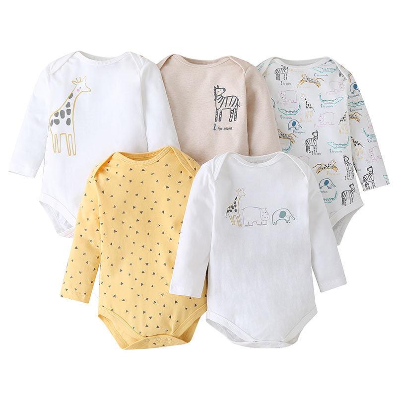 5PCS Baby Long Sleeve Cartoon Printed Triangle Jumpsuit - PrettyKid