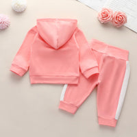 Toddler Girls Solid Color Mini Letter Print Long-sleeved Hooded Sweatshirt Sports Suit - PrettyKid