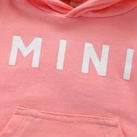 Toddler Girls Solid Color Mini Letter Print Long-sleeved Hooded Sweatshirt Sports Suit - PrettyKid