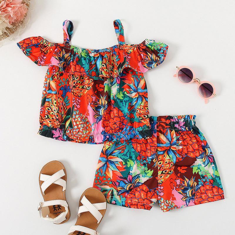 Casual Tropical Printing Graffiti Shorts Suit - PrettyKid